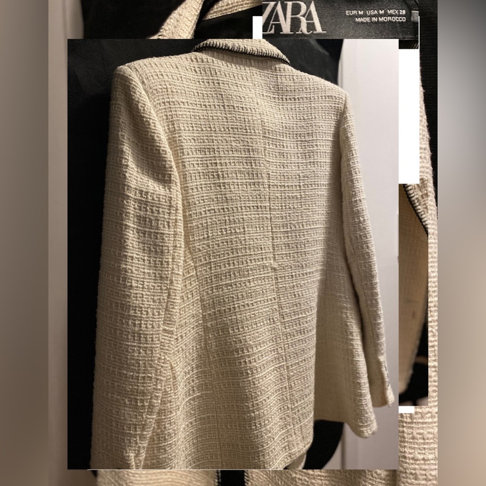 Zara Textured Cream Blazer with Black Details - Picture 6 of 8